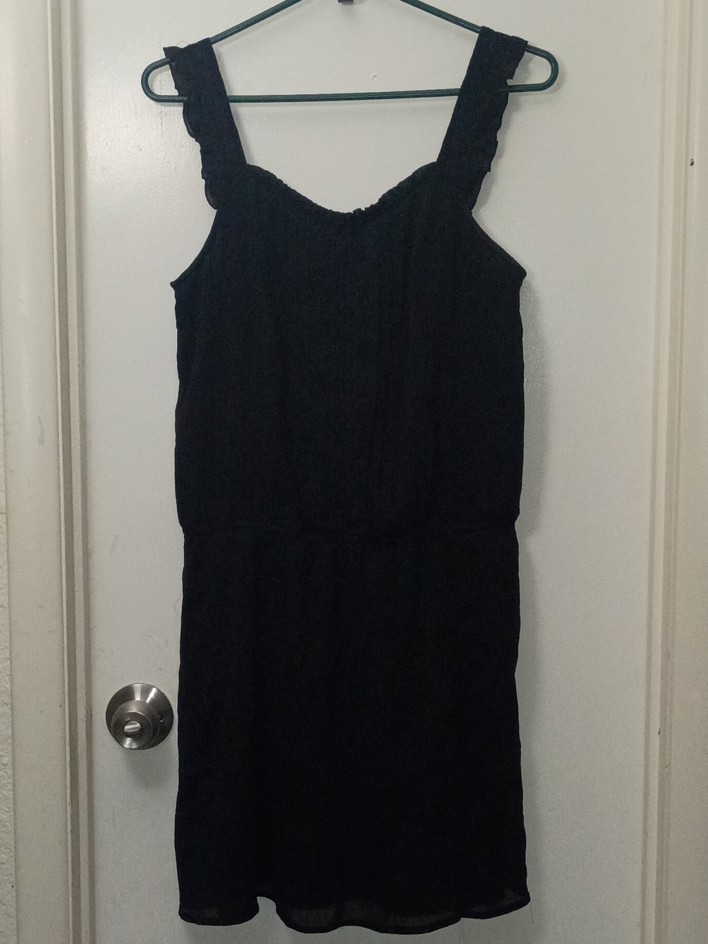Black Ruffled Strap Mini Dress